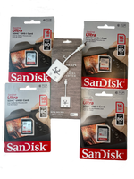 Value Pack- DeerBrain SD Card Reader and 4 - SanDisk 16GB Memory Cards.