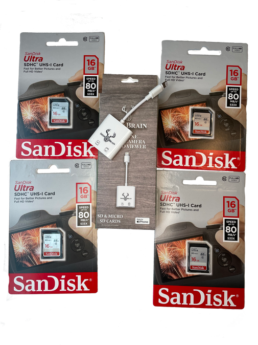 Value Pack- DeerBrain SD Card Reader and 4 - SanDisk 16GB Memory Cards.