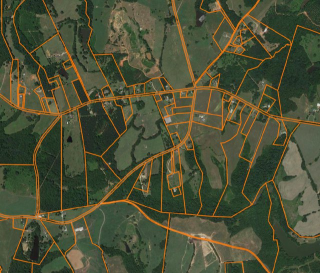 Parcel lines over satellite map